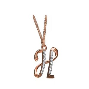 Pendentif en or rose 18 carats avec diamant, plaqué rhodium, design en forme de lettre H, pour cadeau - Product Image 1