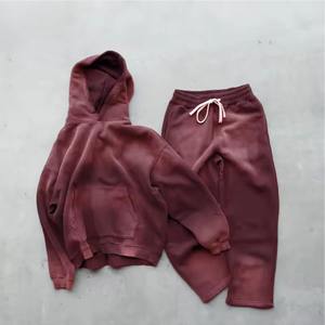 Conjunto de chándal de calle personalizado para hombre 2025, 2 uds., pantalones de chándal acampanados de algodón, Sudadera con capucha, lavado ácido, sólido, chándal adecuado para invierno - Product Image 5