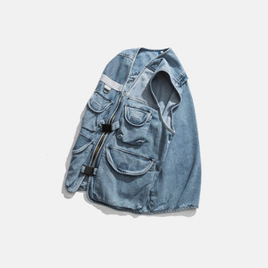 Latest Style Wholesale Cheap Price High Quality <b>Men</b> Washed Black Sleeveless Casual Wear Solid Side Pockets Denim <b>Vest</b> For <b>Men</b> - Product Image 3