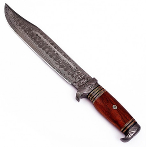 Cuchillo de caza de acero D2 hecho a mano personalizado con mango de madera, cuchillo Bowie de alto pulido con Funda de cuero. - Product Image 6
