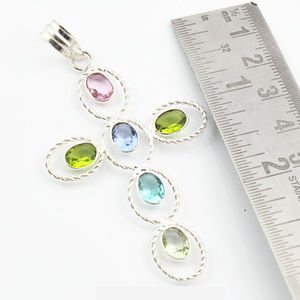 Pendentif croix en argent Sterling 925, bijoux pendentifs en pierres précieuses de guérison naturelles - Product Image 1