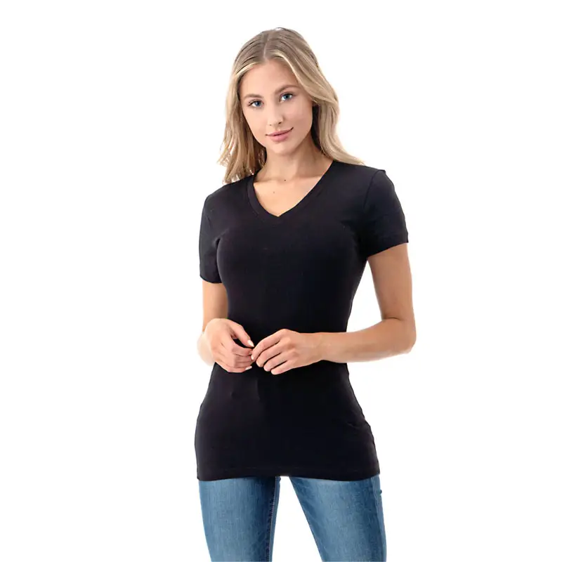Fashion Women's Short Sleeve V-Neck Basic T-Shirt Women's Cotton V-Neck Breathable V Neck T-Shirt 100% combed ring-spun cotton