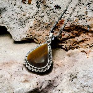 ของขวัญโอชะสําหรับเธอ 925 เงินสเตอร์ลิงธรรมชาติ Tiger Eye อัญมณีรูปลูกแพร์จี้ก้อนเครื่องประดับทําด้วยมือผู้ผลิตขายส่ง - Product Image 2