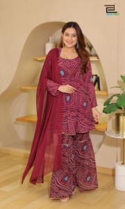 ผ้าจอร์เจียเทียมสีสวยเก๋พิมพ์แบบแบนดานิผู้ผลิต Kurti และ Sharara จากอินเดีย - Product Image 2