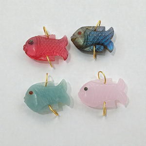 Colgantes de Piedras Preciosas de Calcedonia Rosa Tallados en Forma de Pez |   Dijes de Piedra Natural al por Mayor para la Fabricación de Joyería - Product Image 2