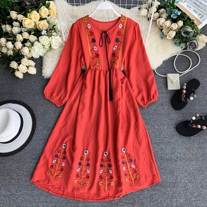 Mode d'été 100% Coton Mexicain Brodé Femmes Designer Tunique Tops Floral Pattern Floor-Length Dress Hand Embroidery - Product Image 6