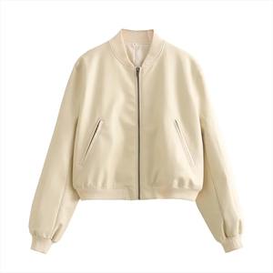 Automne et hiver nouveau col montant pour femmes à manches longues lâche PU imitation cuir pilote veste courte veste - Product Image 1
