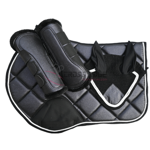 Juegos de almohadillas de sillín de doma de calidad, botas de salto para espectáculo de caballos, capó de mosca, almohadilla de sillín de caballo Occidental para el cuidado de caballos ecuestres - Product Image 1
