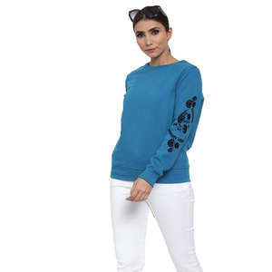 Sweat-shirt ample à col rond et épaules tombantes pour femme, coupe ample, en coton, avec manches longues douces - Product Image 2