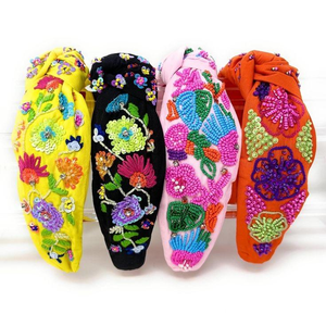 Fashion Statement Hairbands with Seed Beads and Thread Work Embroidery Crystal Rhinestone Top Beaded <b>Hairband</b> - Product Image 2