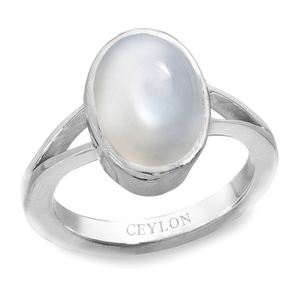Certified Natural Moonstone Gemstone <b>Rings</b> Romantic Geometric Bezel Setting Rhodium Plated for Everyday Wear - Product Image 1