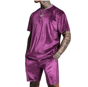 Conjunto de Pantalones Cortos de Terciopelo Color Morado Verano 2026, MOQ Bajo, OEM Personalizado, 2 Piezas, Cuello Redondo, Traje Deportivo de Terciopelo para Hombre, Transpirable - Product Image 1