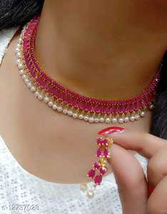 Conjunto de collar nupcial indio de alta calidad chapado en oro Polki AD CZ estilo de hilo etéreo para boda de mujer circón de latón principal - Product Image 1