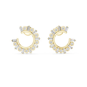 Boucles d'oreilles de mariée en or jaune 14 carats, diamants ronds et de forme irrégulière cultivés en laboratoire, luxe pour femmes, certifiées, cadeau d'anniversaire de mariage, élégantes et raffinées - Product Image 1
