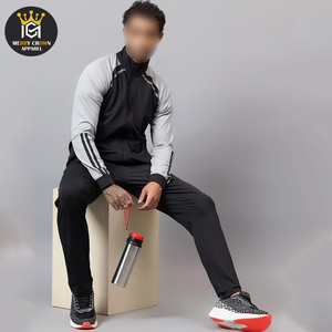 ชุดวอร์ม2ชิ้นสำหรับผู้ชายชุดวอร์มผ้าโพลีเอสเตอร์แขนยาวดีไซน์เรียบสำหรับฝึกซ้อม - Product Image 5