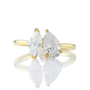 Toi Et Moi Ring, Marquise & Pear Cut Two Stone Moissanite Diamond Engagement Ring, You & Me Ring, Promise Ring