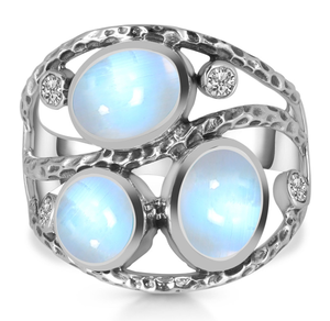 แหวนเงินสเตอร์ลิง925แบบคลาสสิกล่าสุดตกแต่งด้วยพลอย CAB พลอยสีรุ้งสาม CZ ของขวัญที่สมบูรณ์แบบ - Product Image 1