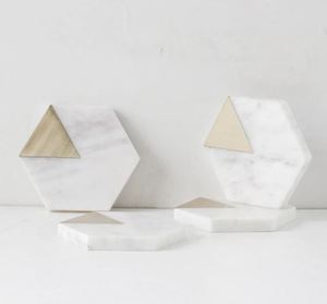 Juego de 4 elegantes y lujosos posavasos de latón ecológicos, artesanales, artesanales, hexagonales, alfombrillas de mármol, bebidas de mesa sostenibles, octogonales - Product Image 4