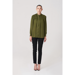 Camisa de Mujer con Botones y Fruncido Olive, Tallas S/M/L/XL/2XL - Product Image 2
