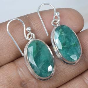 Best Quality Gemstone <b>Earrings</b> Silver Dangle <b>Earrings</b> for Women Emerald Gemstone <b>Earrings</b> 925 Solid Sterling Silver Jewelry - Product Image 2