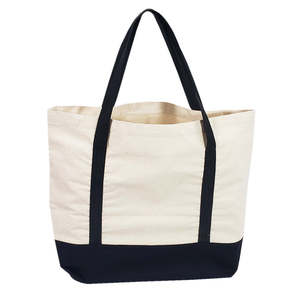 Sac de marché portable ultime en toile avec broderie décorative, couleur unie, fermeture ouverte et élégant - Product Image 1