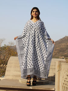 Caftan écologique 100% coton bloc de main imprimé bordure élégante confortable décontracté Boho modeste pur vêtements indiens caftan - Product Image 2