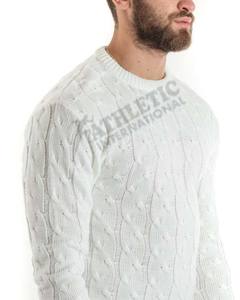 Men Clothing Sweaters Crewneck in <b>White</b> Color Customized Wool Cotton Material Breathable Winter Wear Design OEM/ODM Men Sweater - Product Image 6