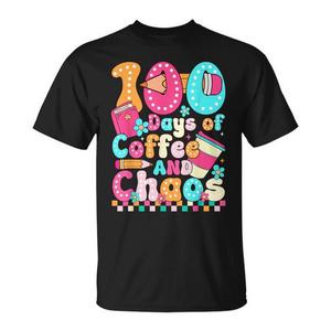 เสื้อยืดวันครบรอบ 100 วันเปิดเทอมสไตล์วินเทจ สำหรับครู  100 วันแห่งกาแฟและความวุ่นวาย - Product Image 1