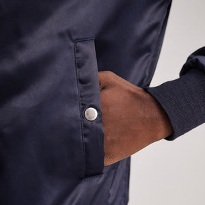 Premium Xander Blue Varsity Jacket Satin Outer <b>Quilted</b> Polyester Lining Zipper Closure Removable - Product Image 6