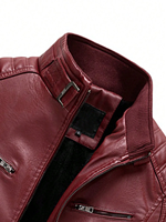 Chaqueta de Cuero Genuino de Alta Calidad para Hombre, Cuello Alto, Edición Limitada, Moda de Invierno, Bordado Personalizado, Rojo en la Parte Delantera