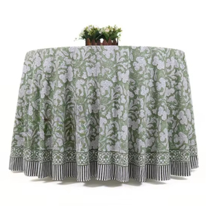 <b>Round</b> Tablecloth Cotton Indian Block Print Handmade Washable <b>Table</b> <b>Cloth</b> Spring Easter Gift <b>Table</b> Cover Olive Green - Product Image 1