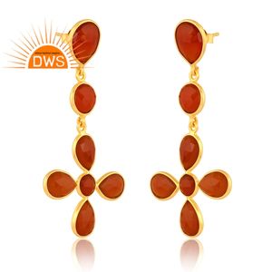 Último diseño de plata esterlina 18K chapado en oro Natural Onyx rojo piedra preciosa colgante pendiente Demi joyería fina fabricante - Product Image 2