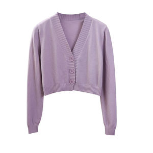 New Women's Korean Style <b>Short</b> <b>Sleeve</b> V Neck Sweater Green Blue Casual Knitted <b>Crop</b> <b>Cardigan</b> Top Button Thin Front - Product Image 5