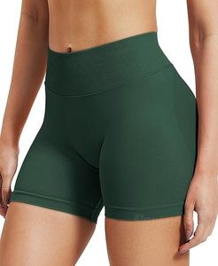 Women's Mid-Waisted Canvas Gym Shorts Breathable Biker Style <b>Tummy</b> <b>Control</b> 100% Cotton Yoga Athletic Workout Hot Plain Dyed - Product Image 2