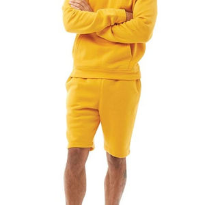 OEM Terzo Sports Custom Logo Hoodie Short Set 100% Cotton New Design 300 GSM Fleece <b>Yellow</b> Knee Length Plus Size for Men - Product Image 4