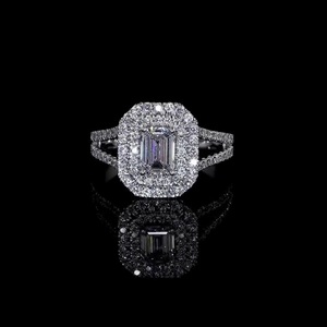 Women's 18KWhite Gold Emerald Diamond <b>Ring</b> With Halo And <b>Split</b> Band IGI Certified Classic Style Engagement <b>Ring</b> Everyday Wear - Product Image 1