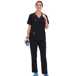 Tenues d'infirmière unisexes personnalisées à col en V, uniformes médicaux d'hôpital en tissu jersey 100% coton, sérigraphie - Product Image 3