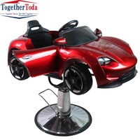 Chaise de barbier pour enfants en métal rouge personnalisable, avec siège relevable en forme de voiture, pour salon de coiffure