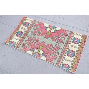 Turkish Small Rug 1.7x3.3 ft, Vintage <b>Red</b> Animal Print <b>Wool</b> Rug - Product Image 2