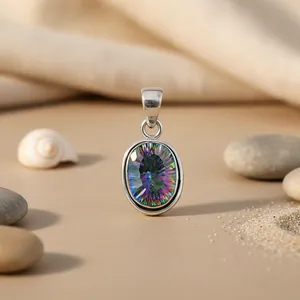Collier pendentif ovale élégant en argent 925 avec topaze mystique pour femme - Finition plaquée or rose rhodié - Product Image 1