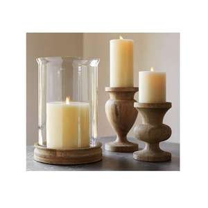 Porte-bougie chauffe-plat élégant en métal et bois rond avec verre brun poli pour décoration de table à la maison - Product Image 3