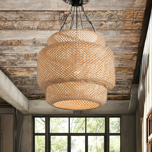 Lámpara colgante de silueta atemporal para decoración del hogar rústica de inspiración ecológica hecha a mano con materiales de bambú natural - Product Image 2