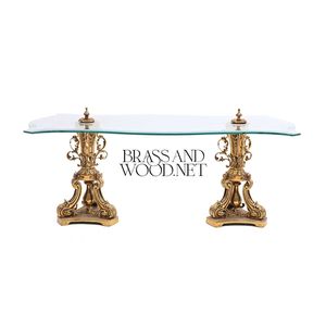 Mesa de Centro Rectangular de Vidrio de Lujo con Dos Bases de Latón Dorado Antiguo para una Decoración Interior Clásica y Elegante del Hogar - Product Image 2