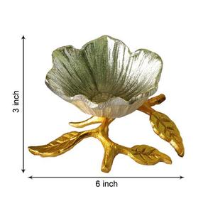 Cuenco de aluminio decorativo en forma de flor con soporte de hojas adjunto en color dorado y plateado Cuenco bellamente hecho a mano a granel - Product Image 6