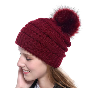 High Quality Winter <b>Slouchy</b> <b>Beanie</b> for Women Customizable Size Warm Fleece Lined Knit Faux Fur <b>Beanie</b> Poms Designed Designer - Product Image 4