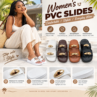 Sandales imperméables pour femmes à deux brides avec ornement métallique ovale, semelle extérieure en PVC imperméable, commande en gros