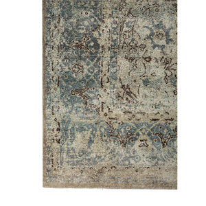 Tapis noué à la main en laine et soie Aurora Ivory, modèle classique AKWS-13049, grand rectangle, motif médaillon abstrait, pour salon et couloir. - Product Image 4
