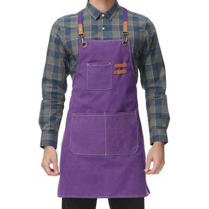 Luxury Adjustable <b>Canvas</b> Leather <b>Aprons</b> Kitchen Accessories Chef Cooking Washable <b>Apron</b> With Pockets Custom - Product Image 4