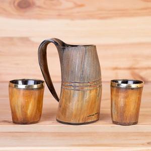 New Arrival Polished Buffalo Horn Ceramic <b>Mug</b> <b>set</b> with Wooden Bottom African Horn Drinkware at Wholesale Price - Product Image 6