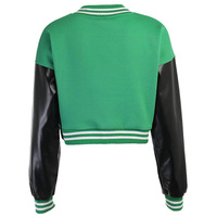 Jaket Varsity Olahraga Wanita Model Crop Kerah Kancing Berbahan Wol 100% Desain Khusus Bordir Handuk Pewarnaan Polos Bernapas